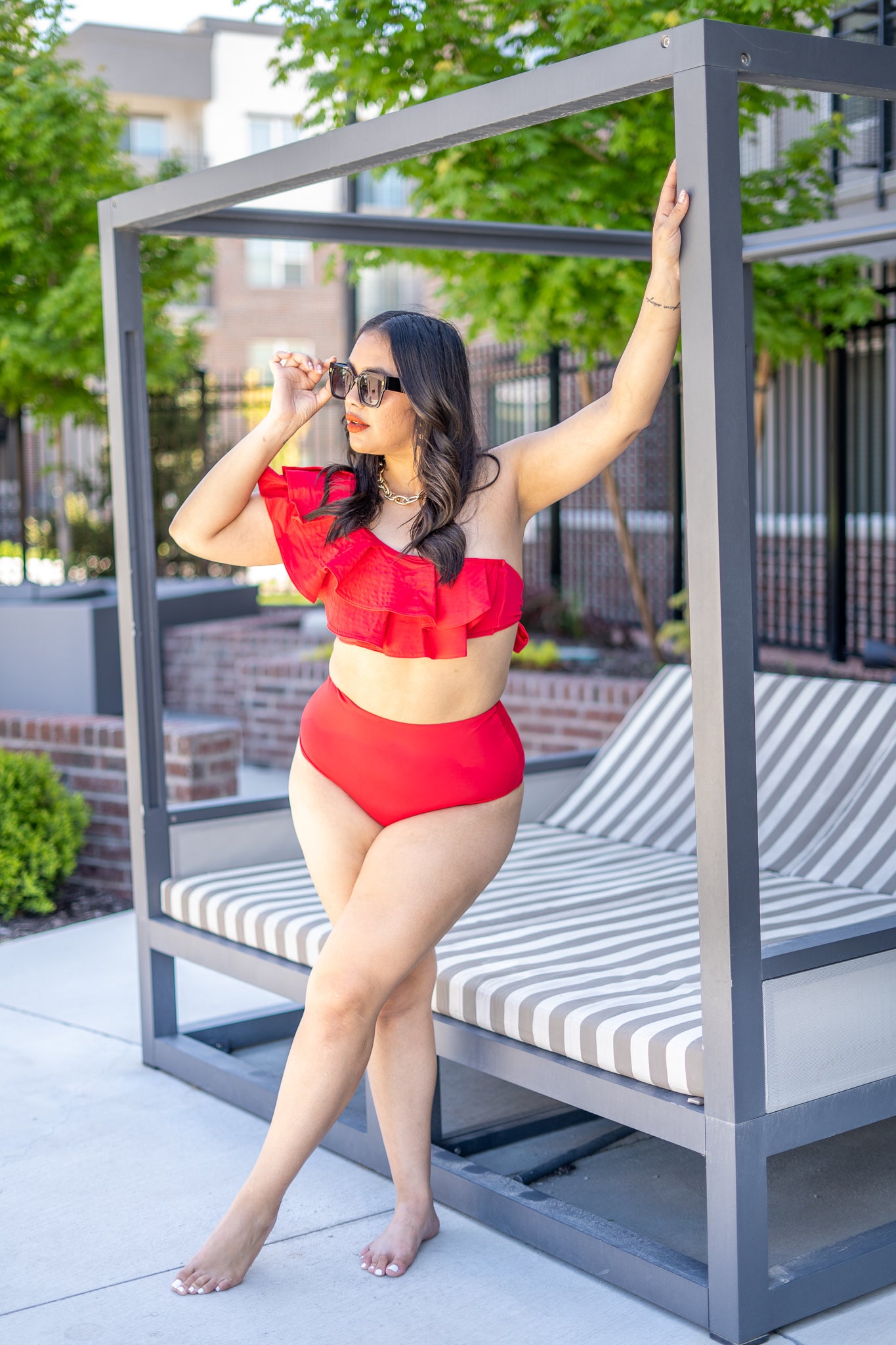 Obaiba ruffled one-shoulder swimsuit set
