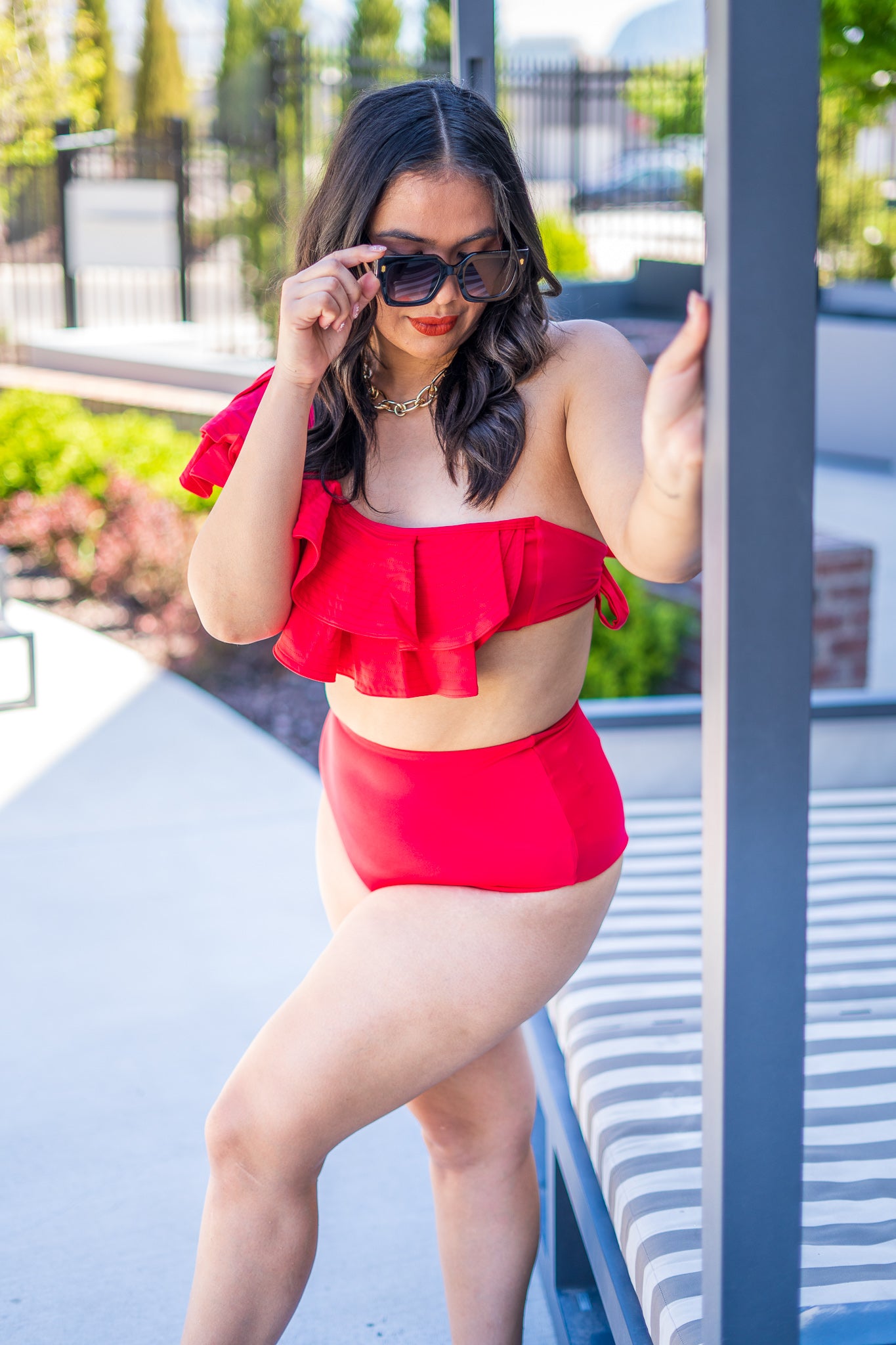 Obaiba ruffled one-shoulder swimsuit set