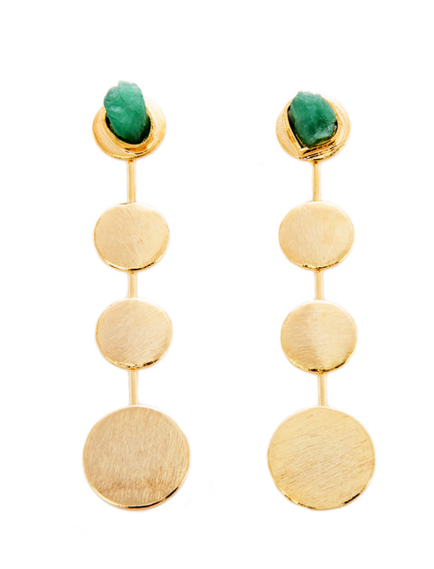  STARLINE 2 IN ONE RAW EMERALDS 24K GOLD PLATED EARRINGS